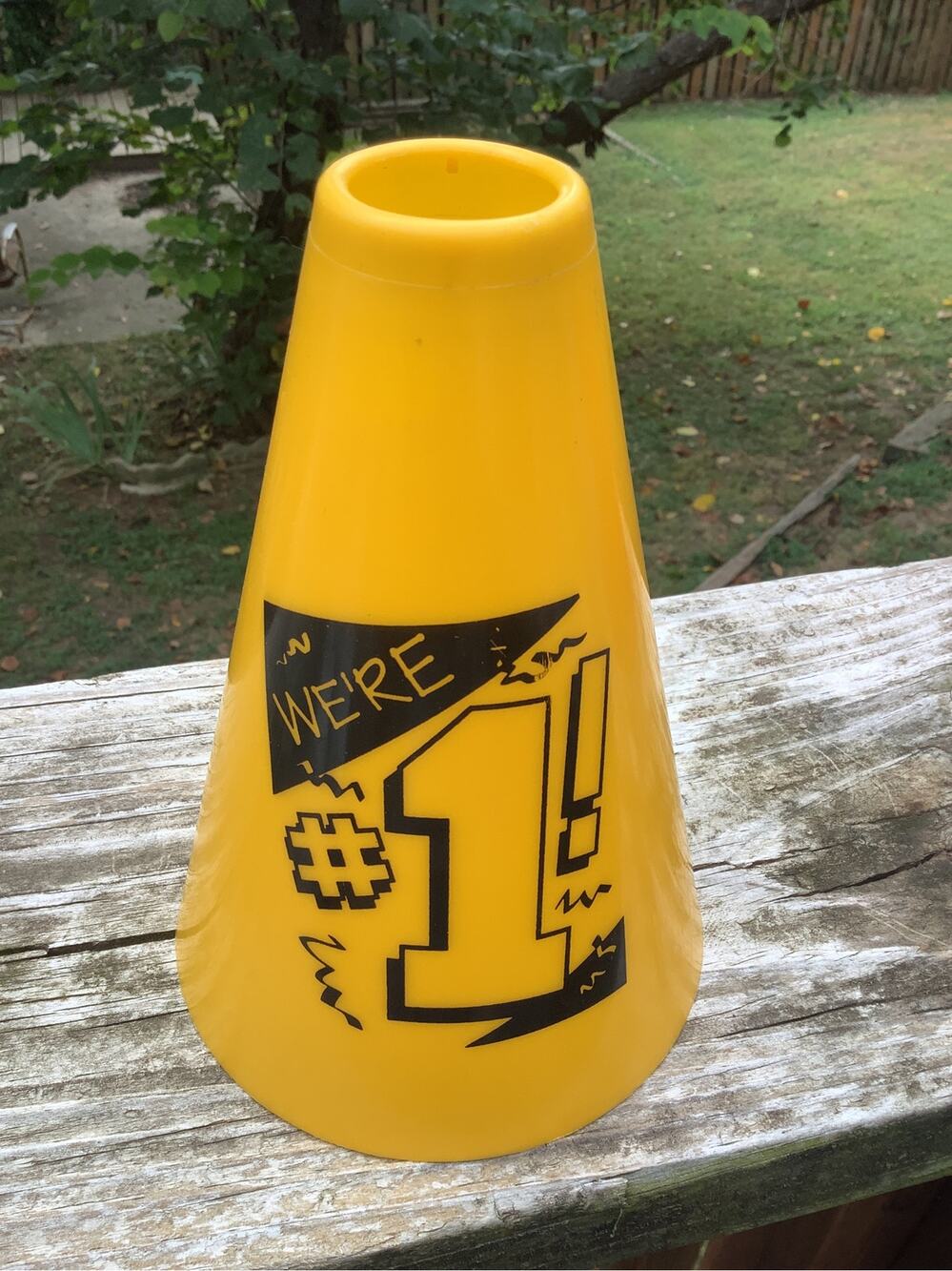 7" Yellow Plastic Megaphone We're #1 Cheerleading Cheer Squad Spirit USA Made